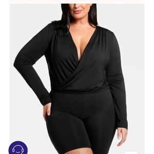 Elegant Black Overlap V-Neck Blouse